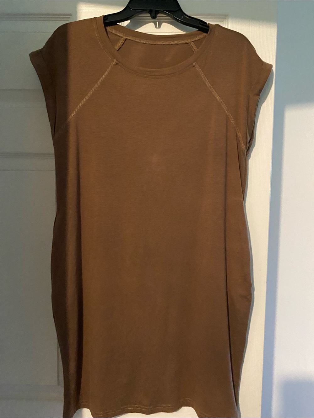 Women Brown Cap-Sleeve T-shirt dress with pockets